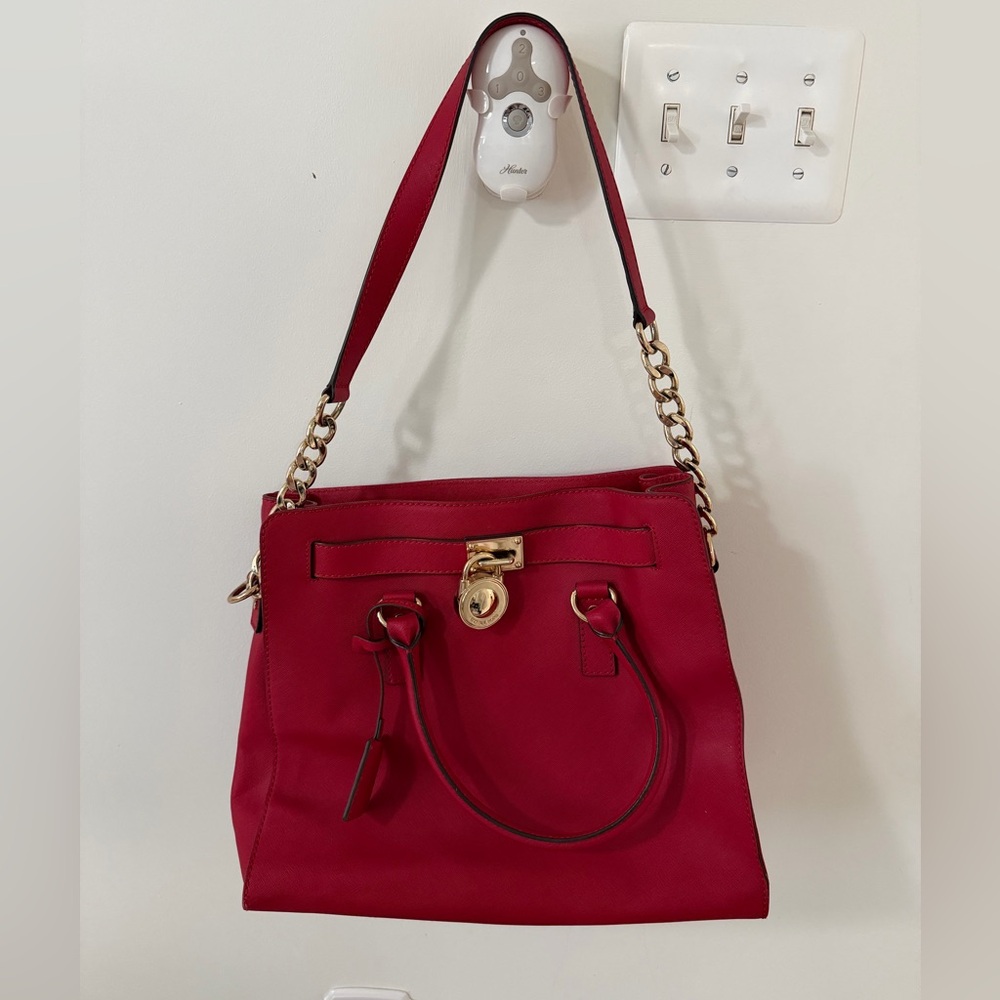 Michael KORS Red Leather Handbag with Gold Accents